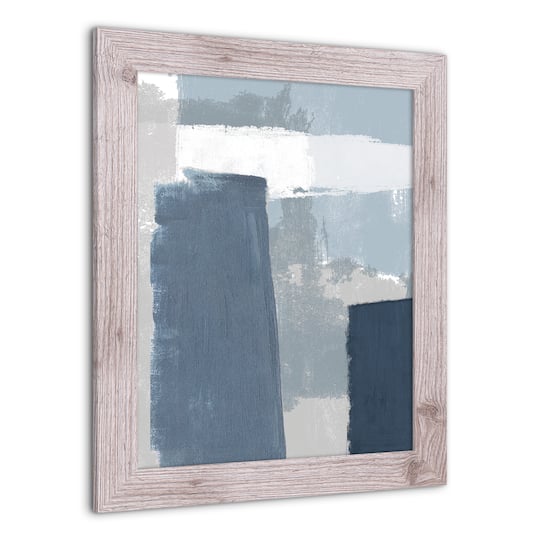 Painterly Blue Abstract Wall Print in Western White Frame